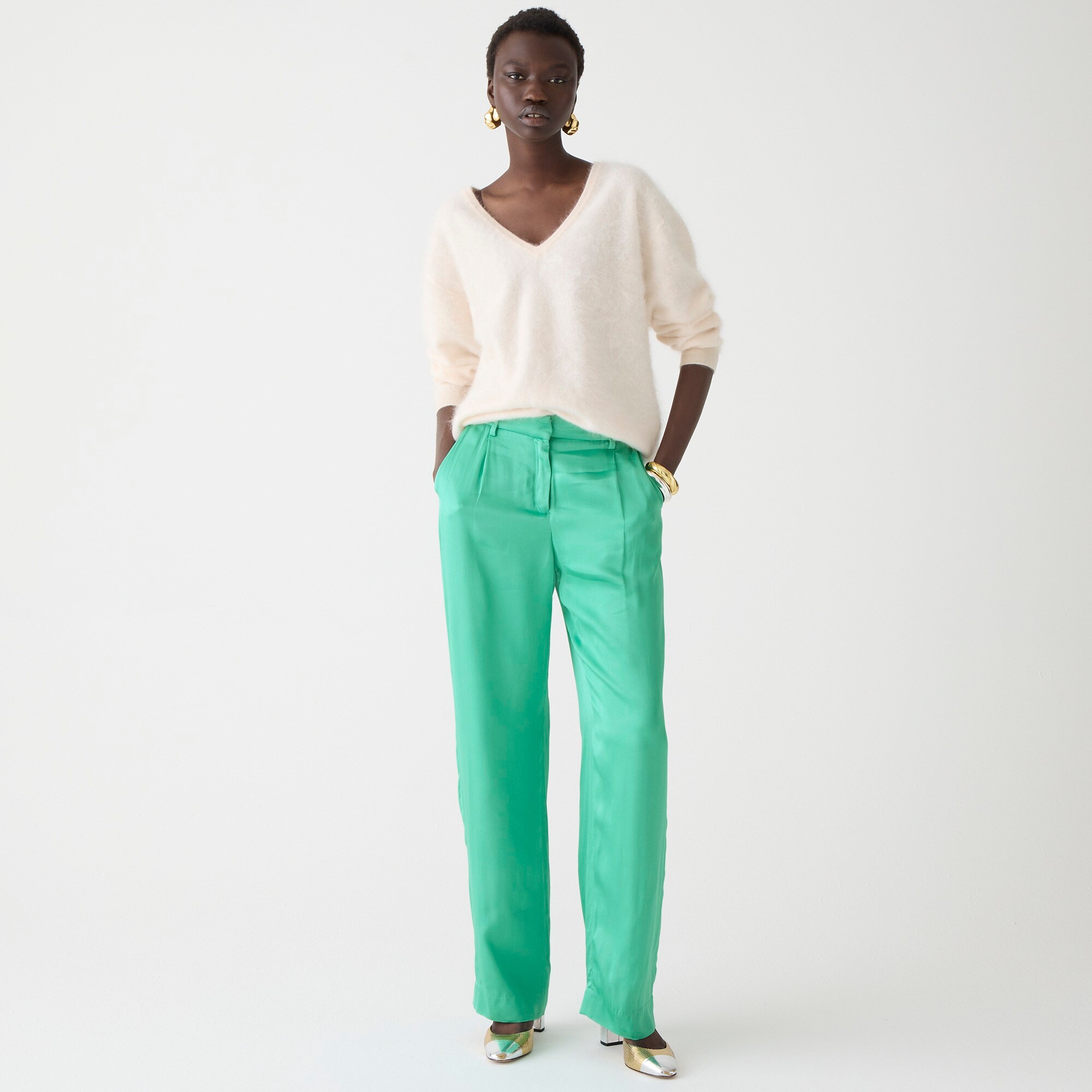 Straight-leg essential pant in luster crepe