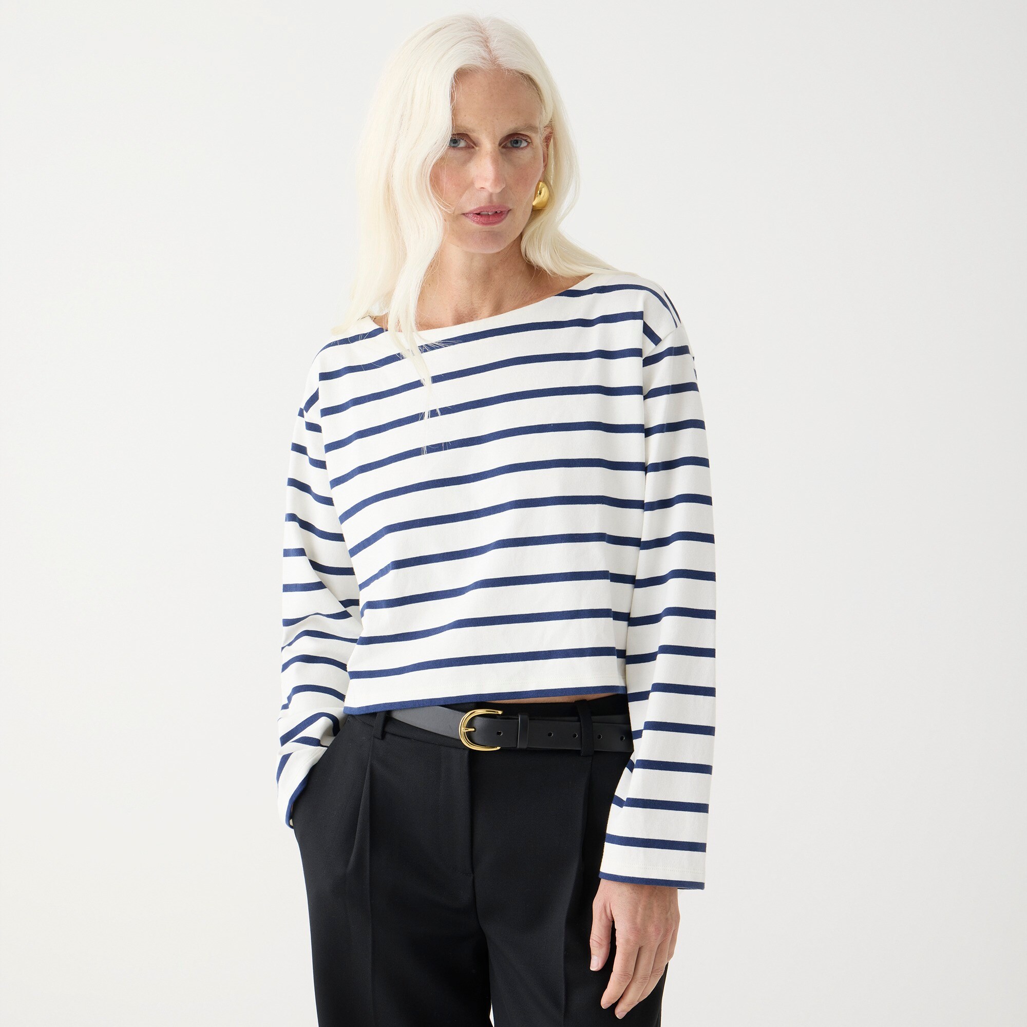 Cropped boatneck T-shirt in mariner cotton