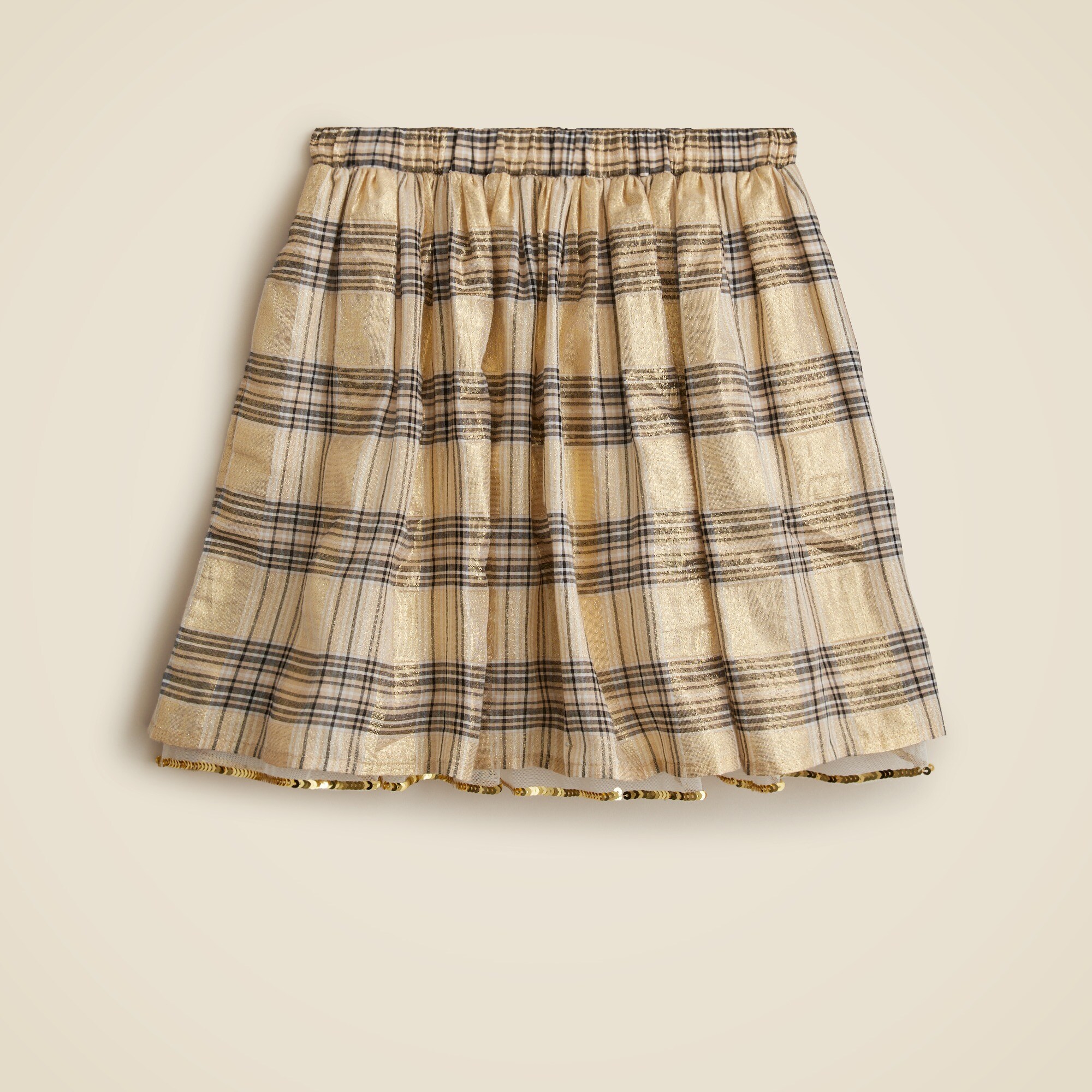 Girls' midi metallic plaid skirt with tulle