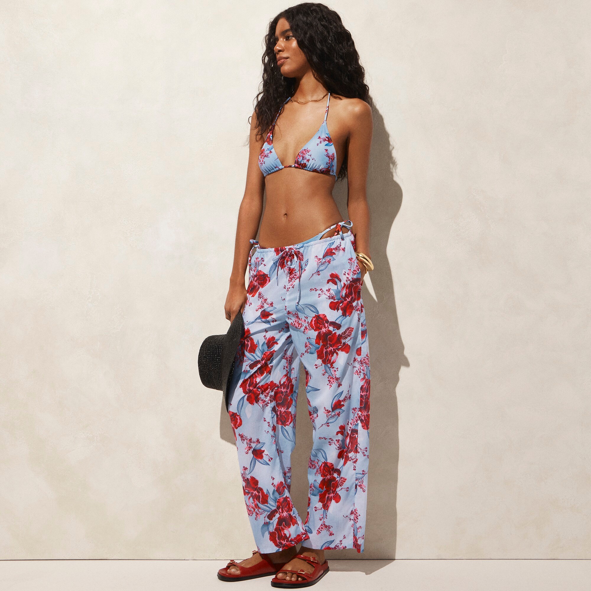 Cotton voile beach pant in floral print