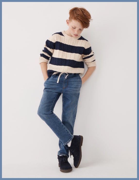 Buy Navy Blue Elastic Waist Boys Jeans – Mumkins