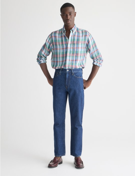 Regular Fit Blue Printed Denim Shirt For Men - Peplos Jeans – Peplos Jeans