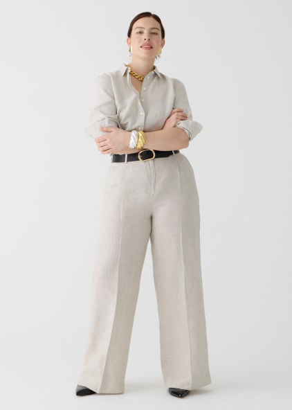 Cream Heavy Brushed Cotton Stretch Side Tab Dress Pant