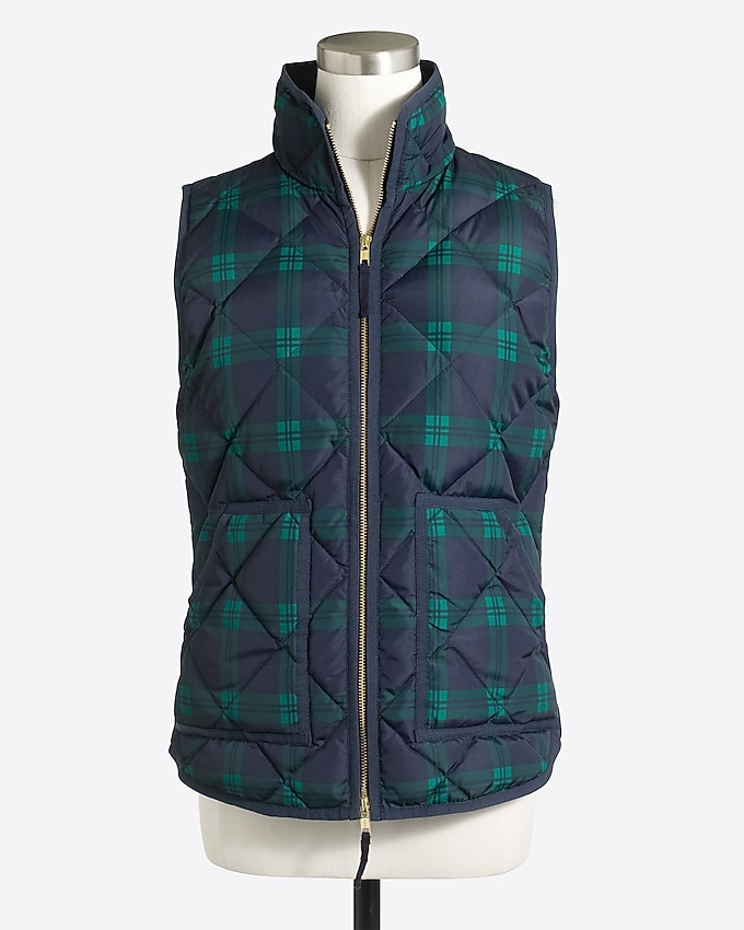 factory: printed quilted puffer vest for women, right side, view zoomed