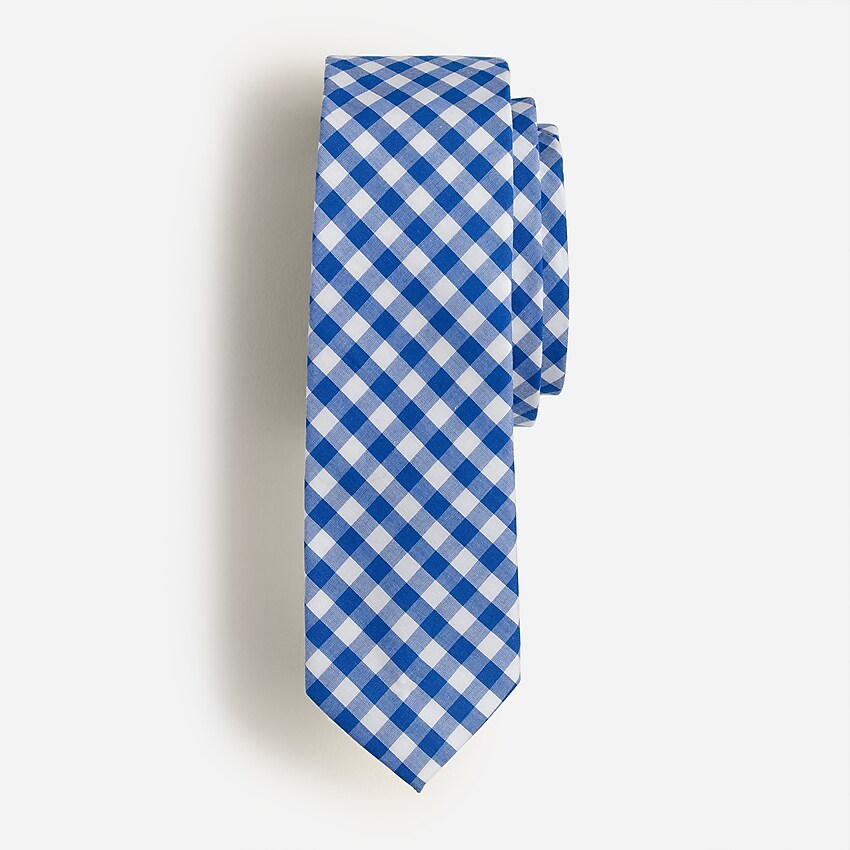 j.crew: boys' tie in baltic blue gingham for boys, right side, view zoomed