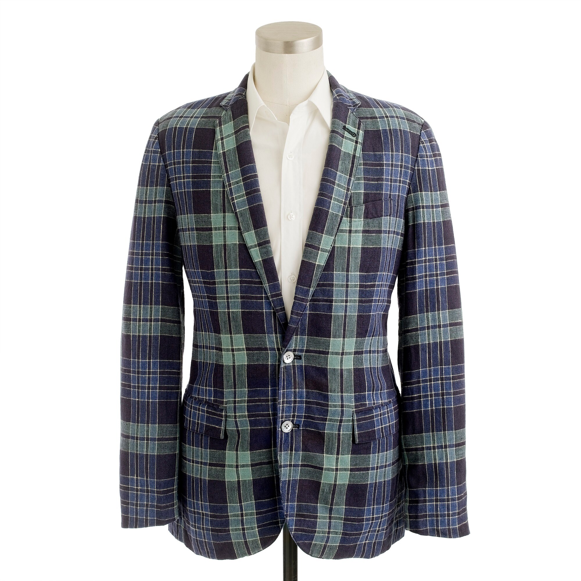 Indigo plaid linen-cotton sportcoat : | J.Crew