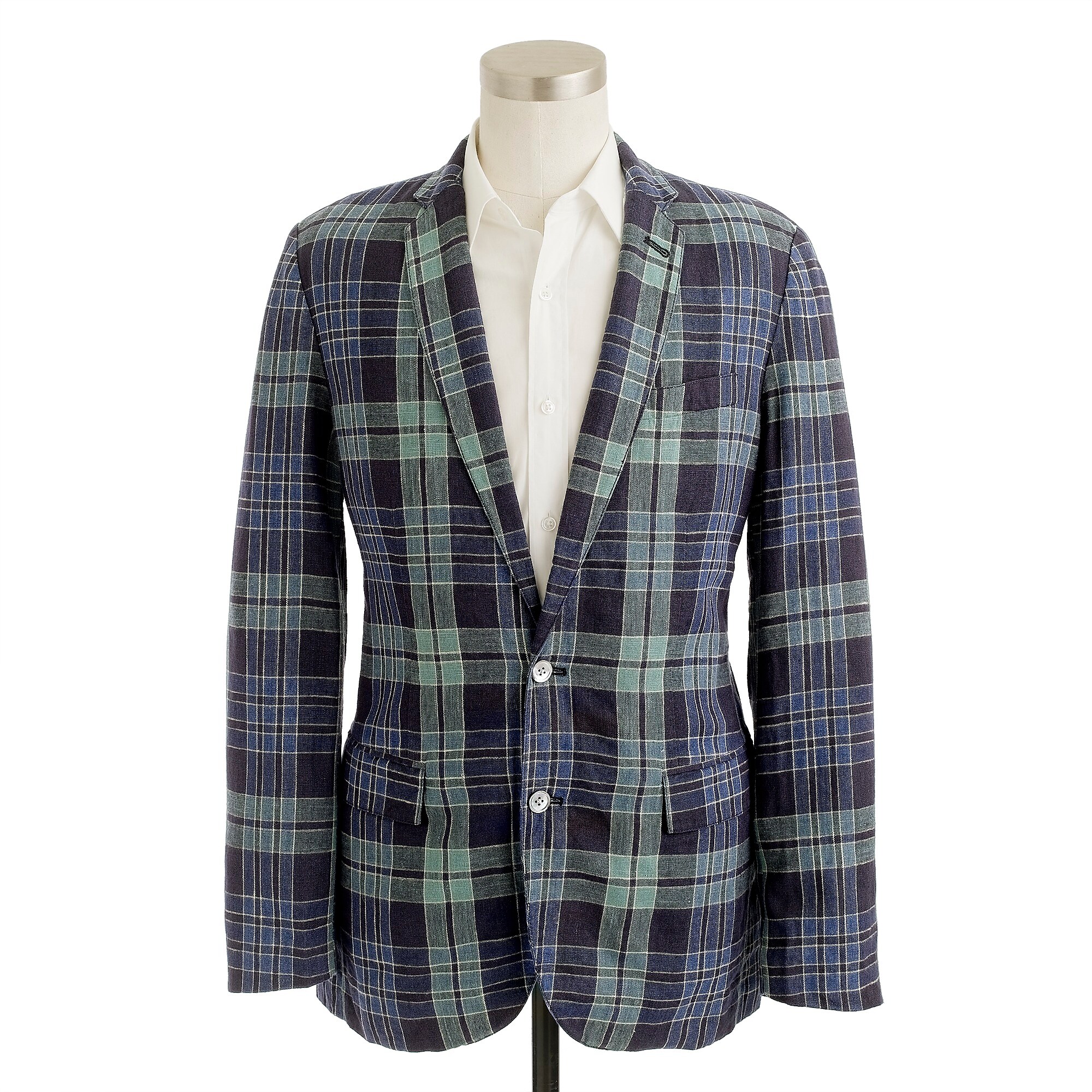 Indigo plaid linen-cotton sportcoat : | J.Crew