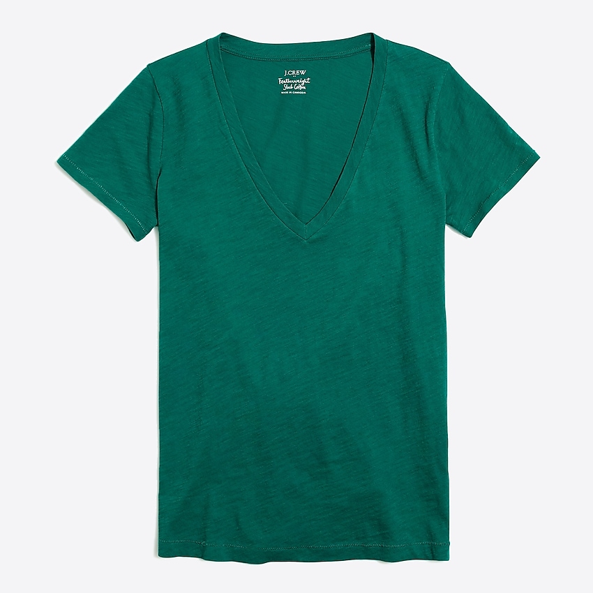 factory: featherweight slub cotton v-neck tee for women, right side, view zoomed