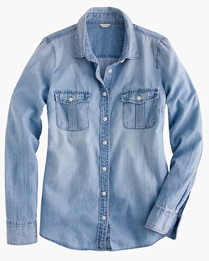 j.crew: keeper chambray shirt for women, right side, view zoomed