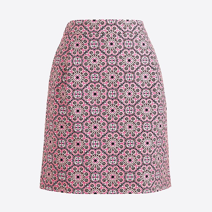 factory: printed basketweave mini skirt for women, right side, view zoomed