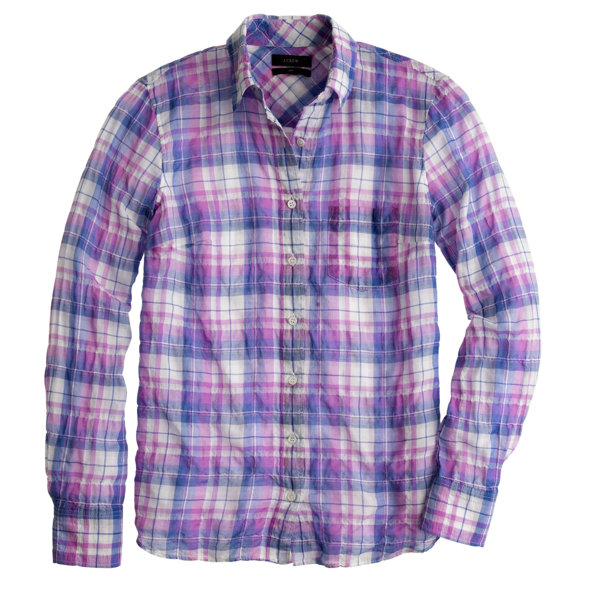 Crinkle boy shirt in orchid plaid