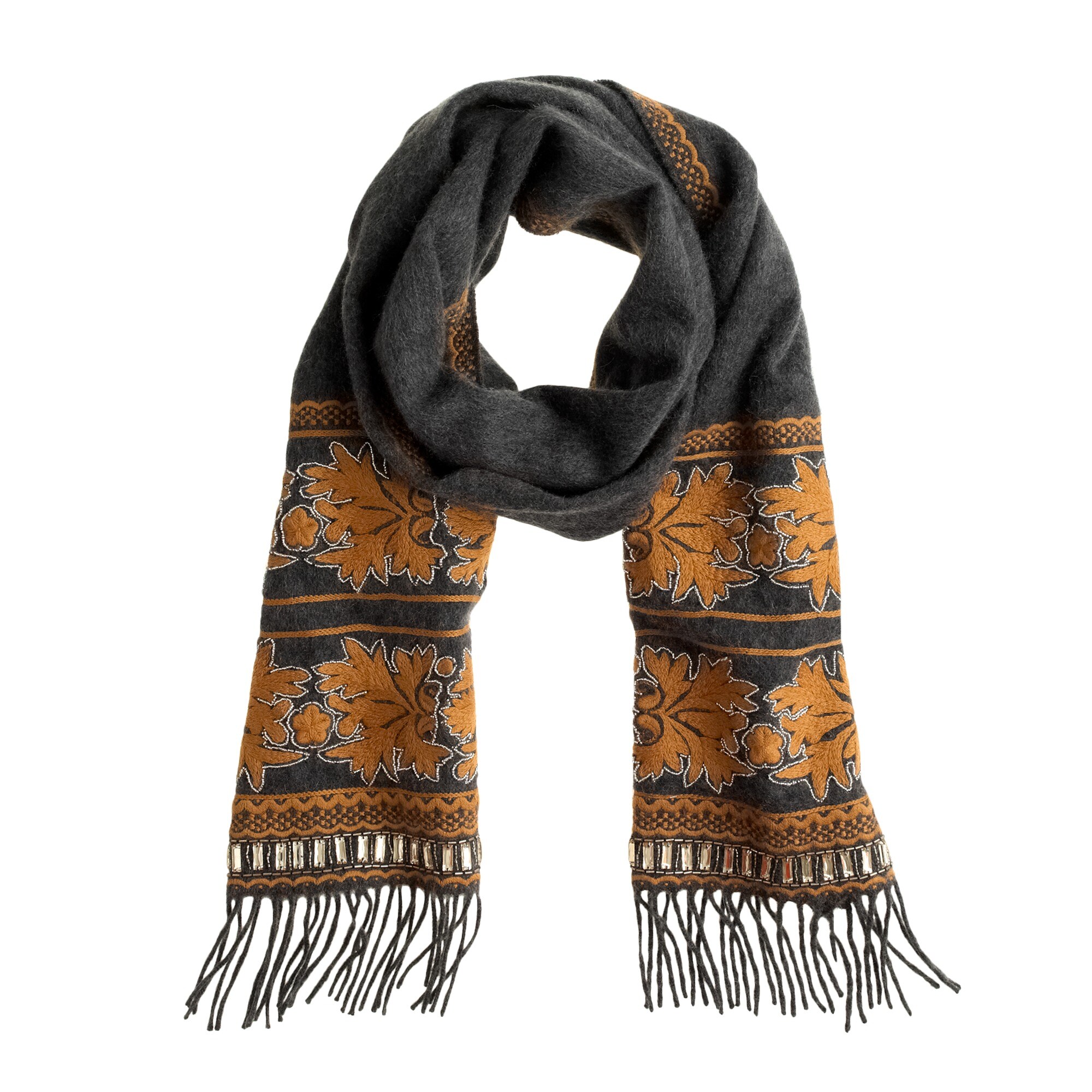Embroidered leaves scarf Women scarves & wraps J.Crew