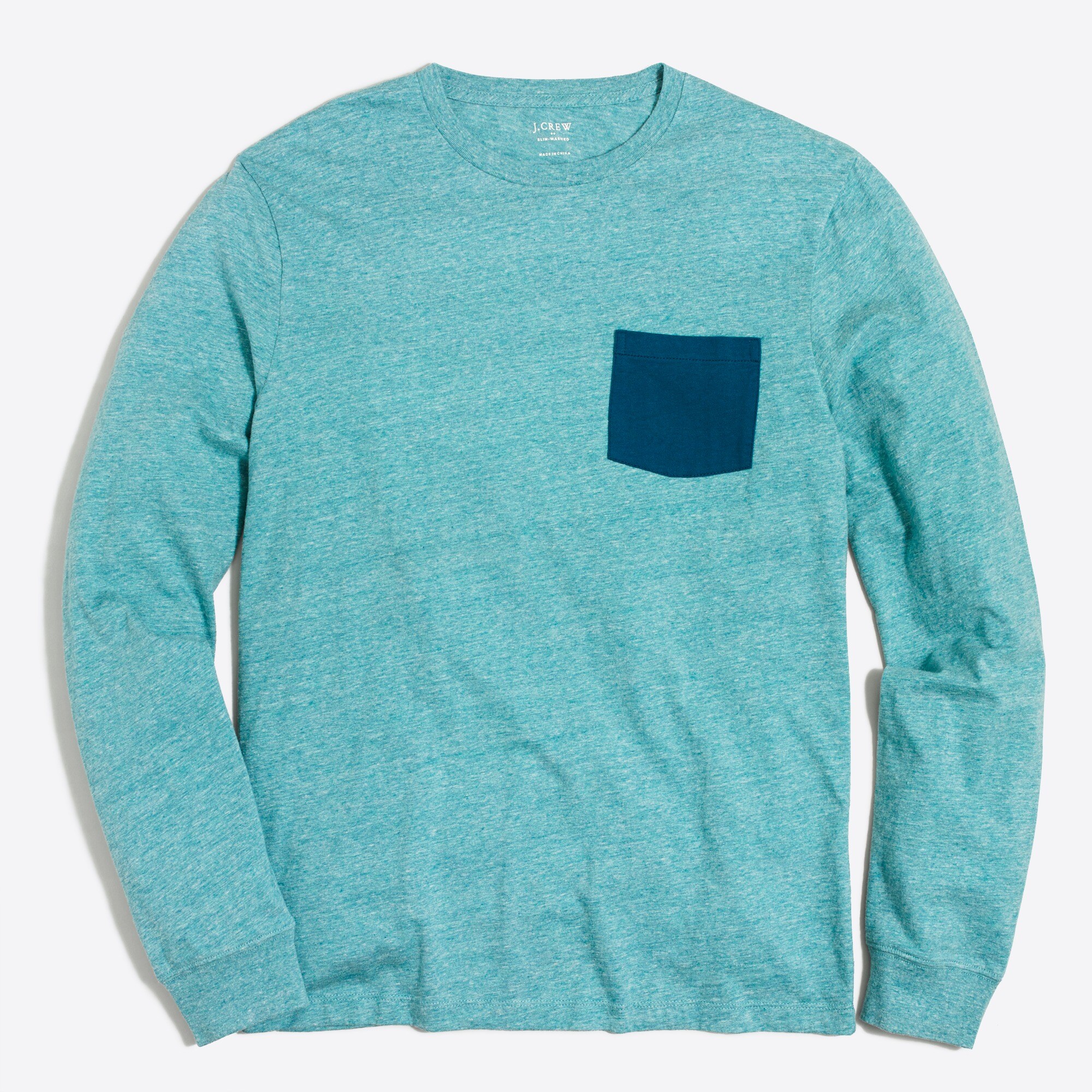 Slim long-sleeve contrast-pocket tee