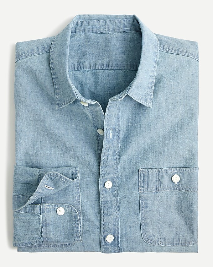j.crew: stretch chambray workshirt in organic cotton for men, right side, view zoomed