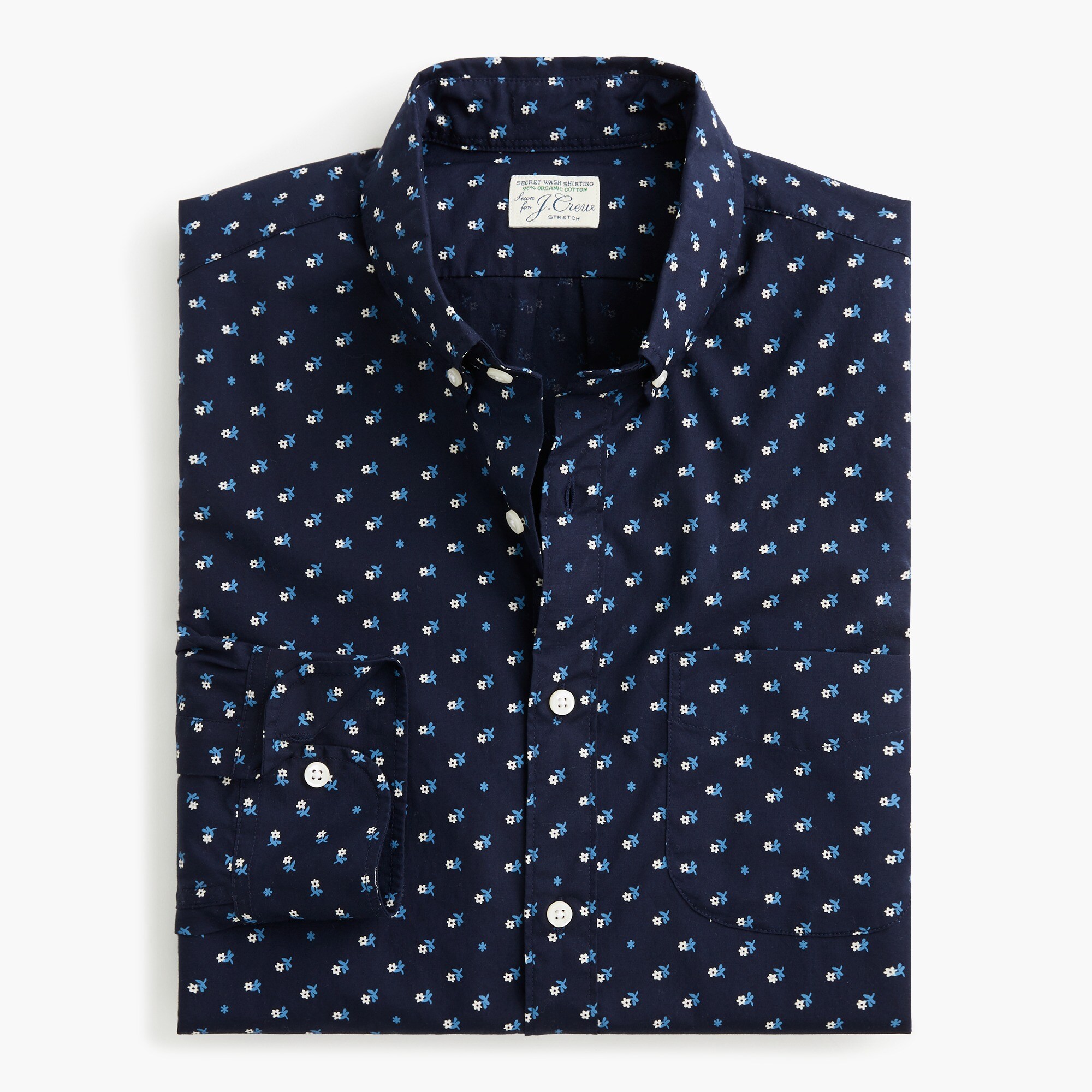Stretch Secret Wash Shirt In Daisy Floral Organic Cotton For Men