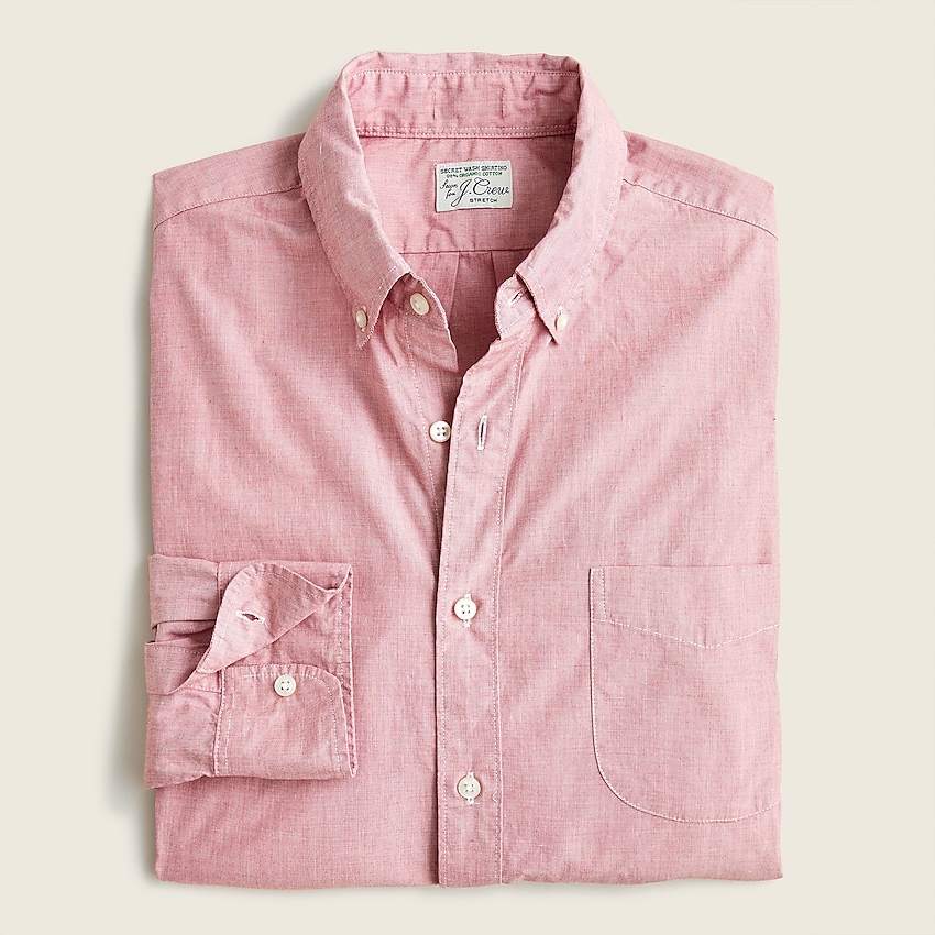 j.crew: stretch secret wash shirt in end-on-end organic cotton for men, right side, view zoomed