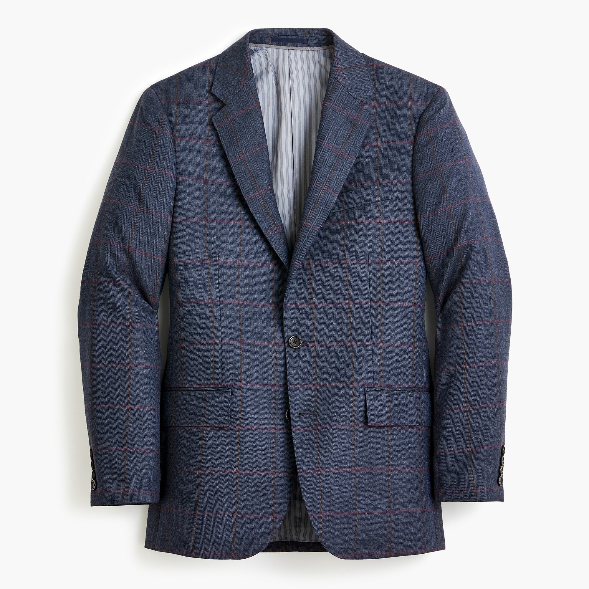 Ludlow Classic-fit unstructured suit jacket in windowpane English herringbone wool