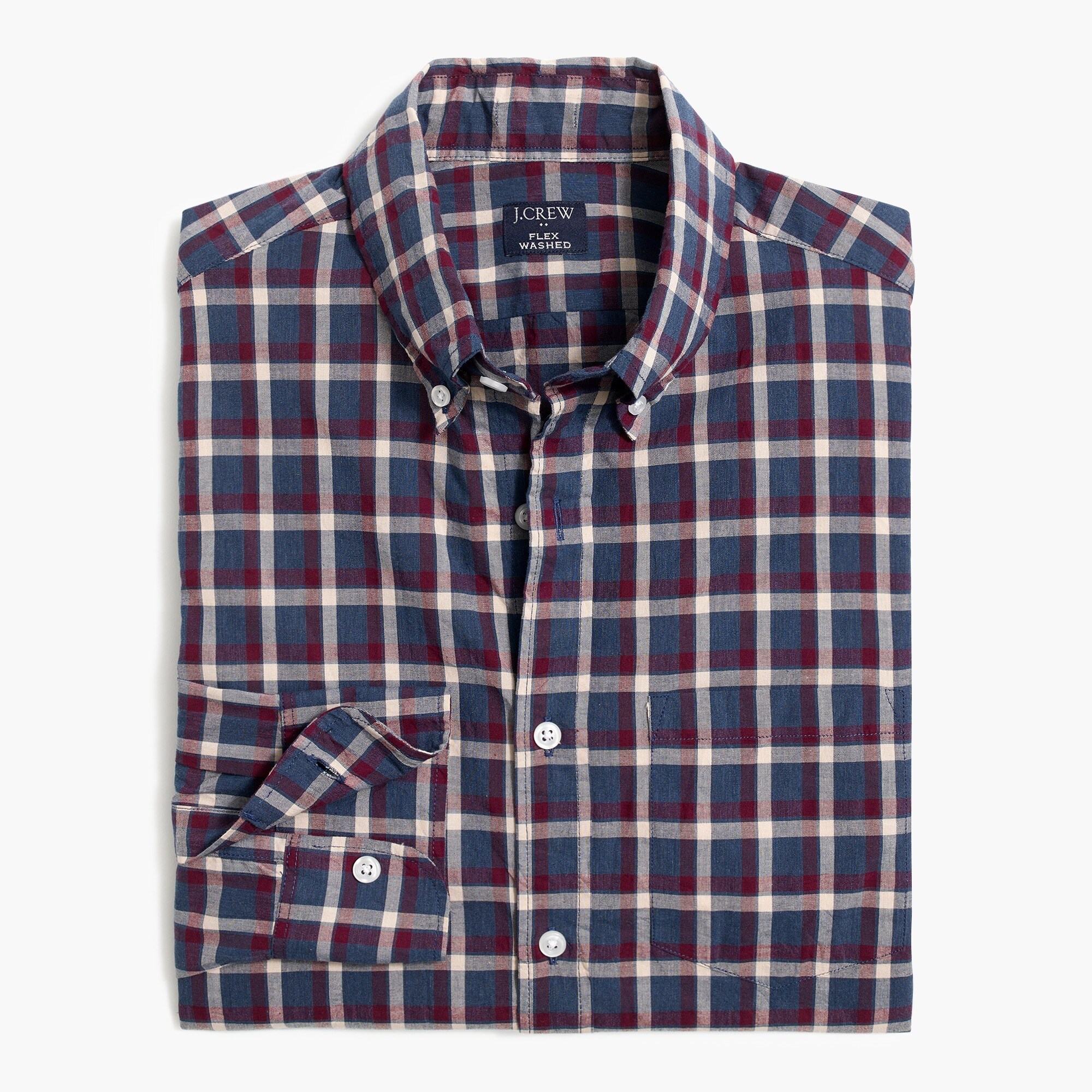 factory: plaid regular flex casual shirt for men, right side, view zoomed
