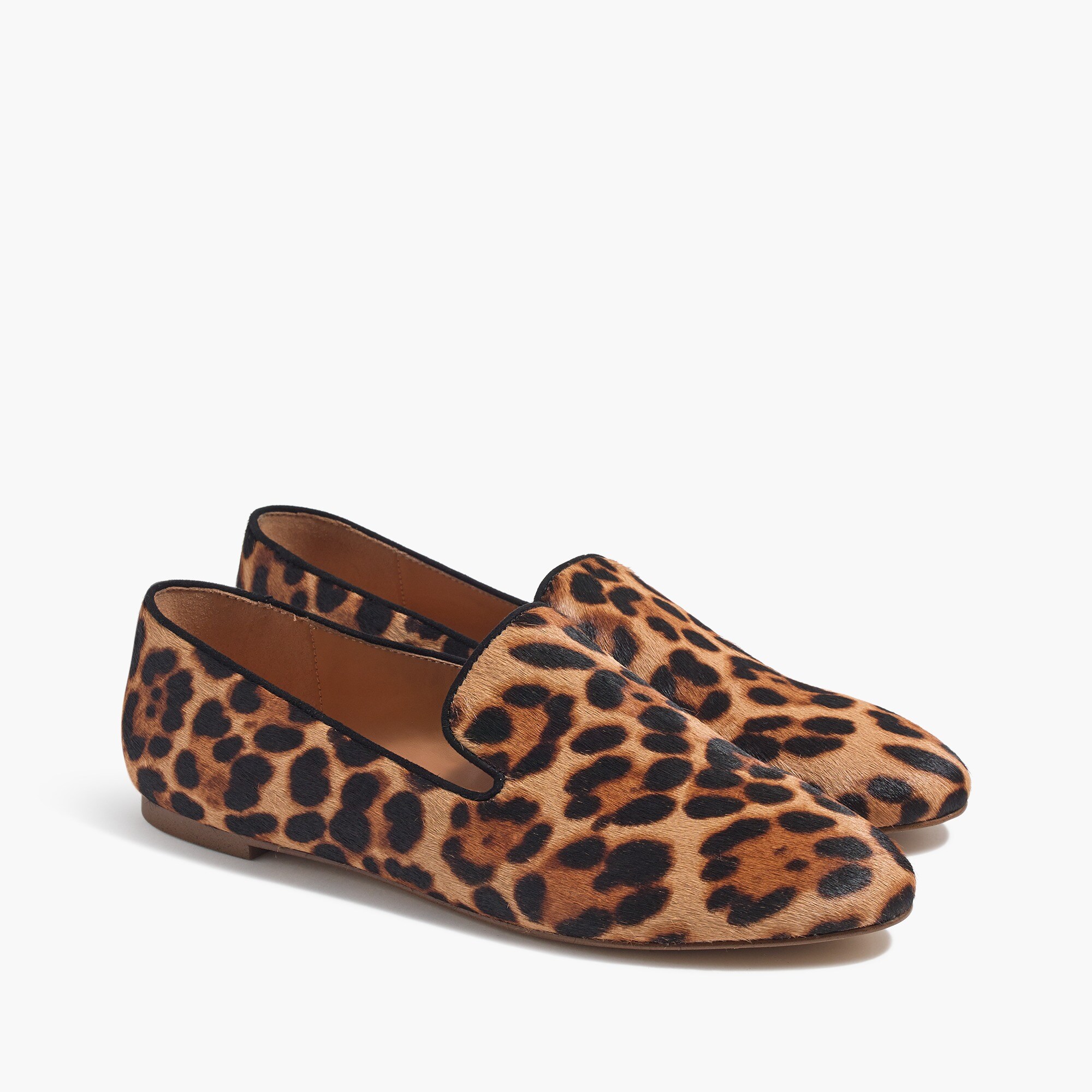 leopard calf hair smoking loafers for women