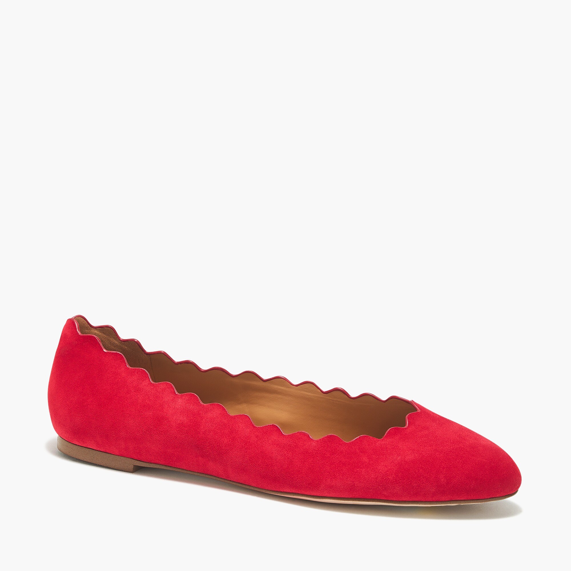 suede scalloped ballet flats for women