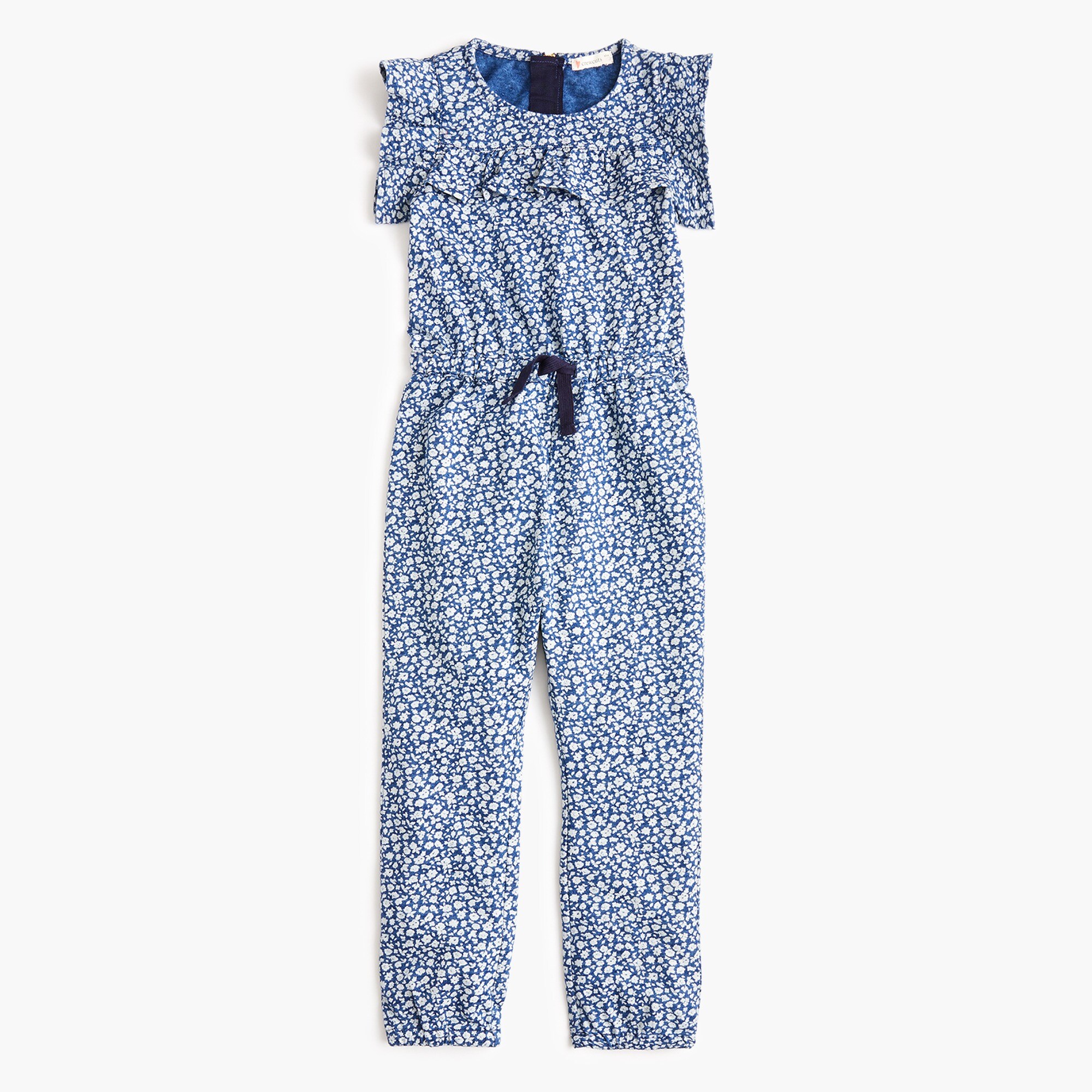 Jcrew Girls’ ruffle-trimmed jumpsuit in floral chambray