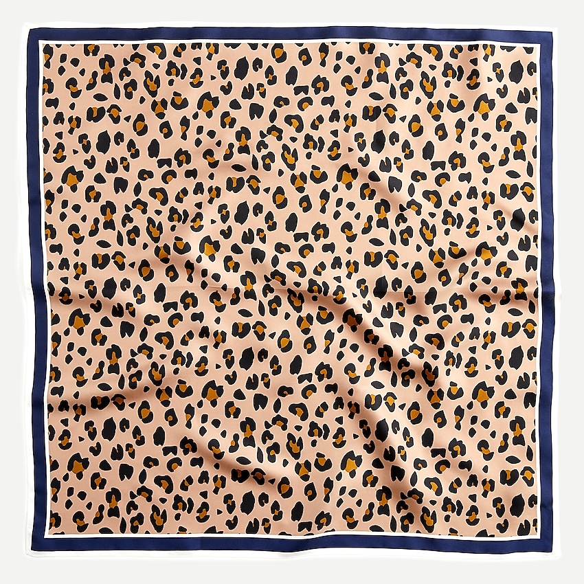Square leopard print scarf with blue border