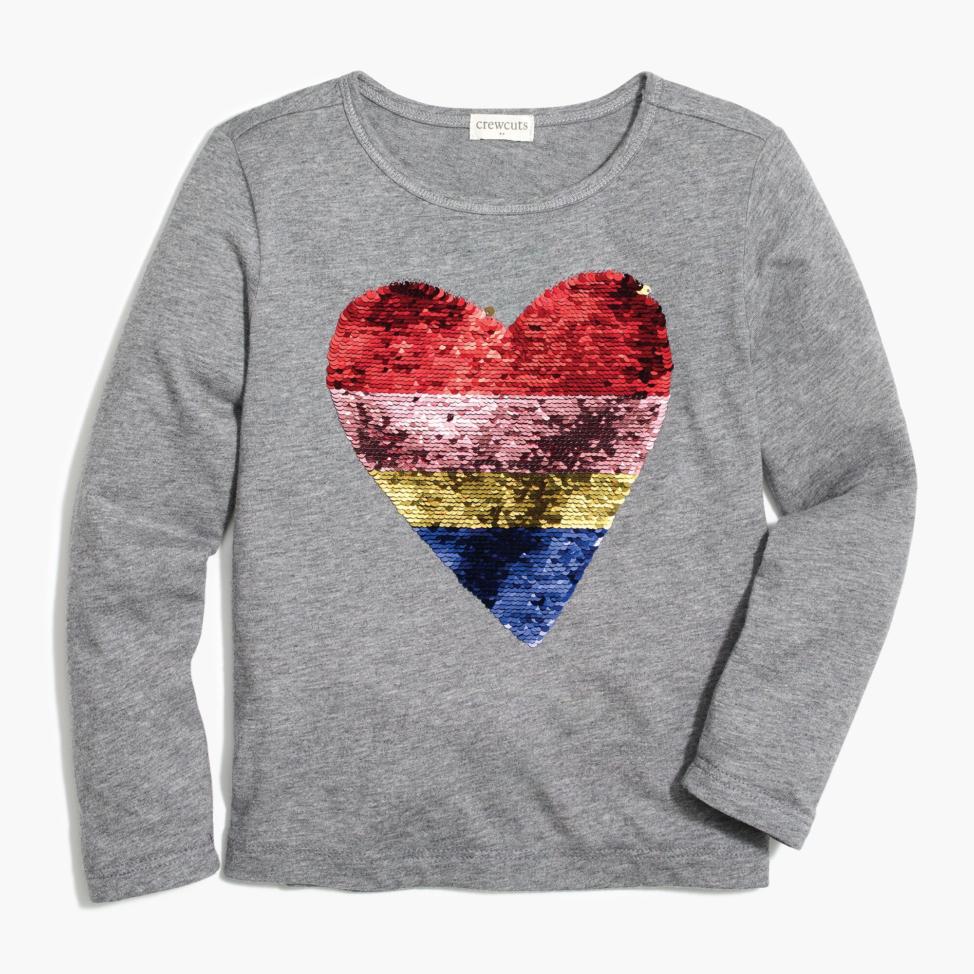 Girls' rainbow reversible sequin heart graphic tee
