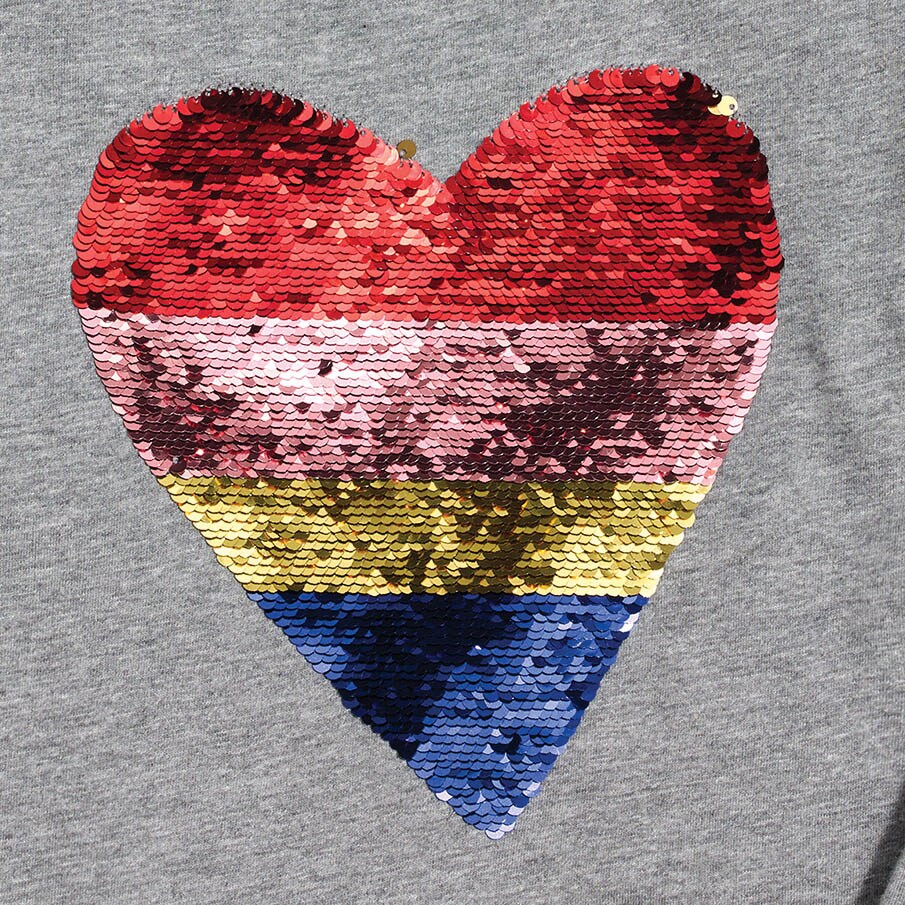 Girls' rainbow reversible sequin heart graphic tee COLOR BLOCK SEQUIN HEAR girls' rainbow reversible sequin heart graphic tee for girls