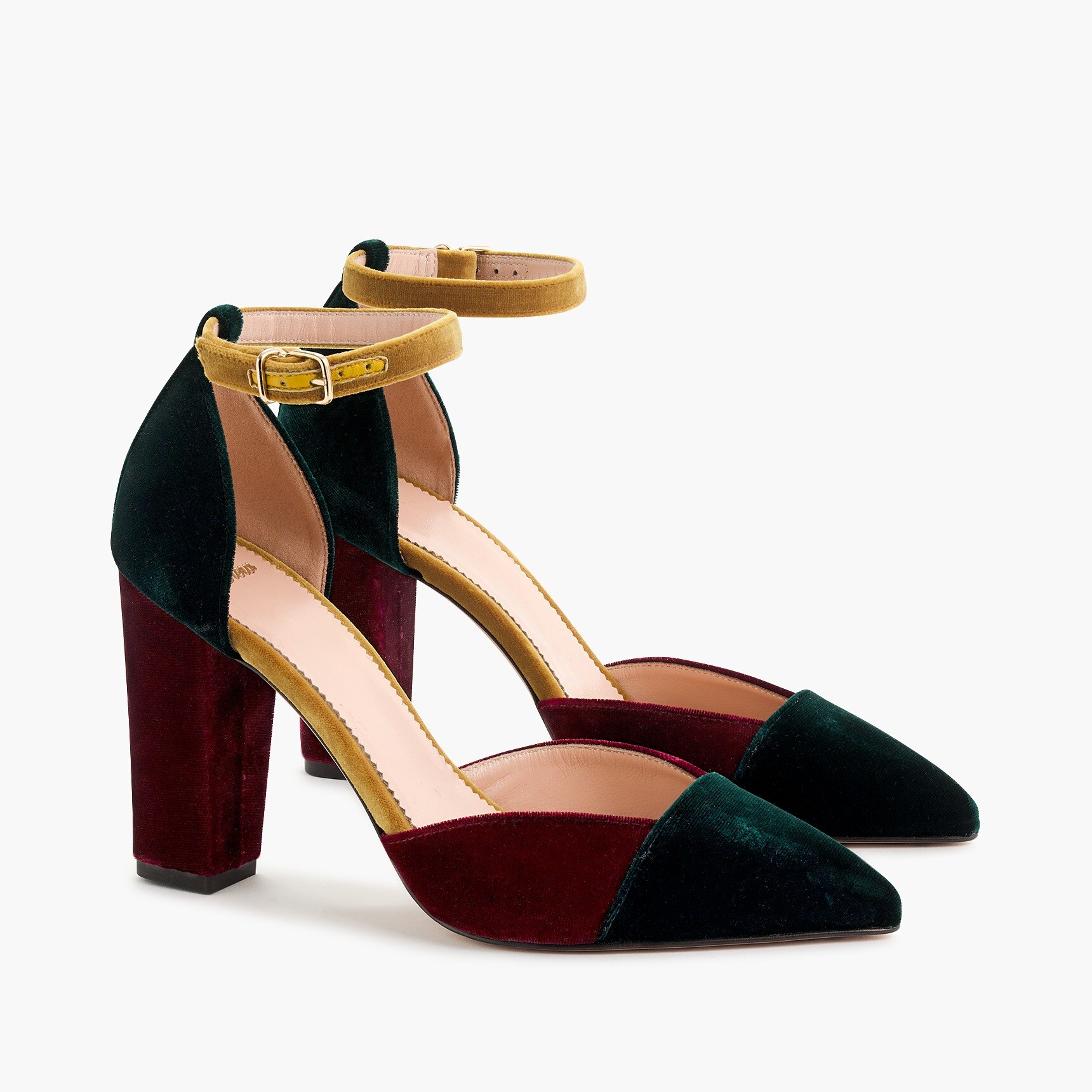 Pointed-toe pumps in colorblock velvet