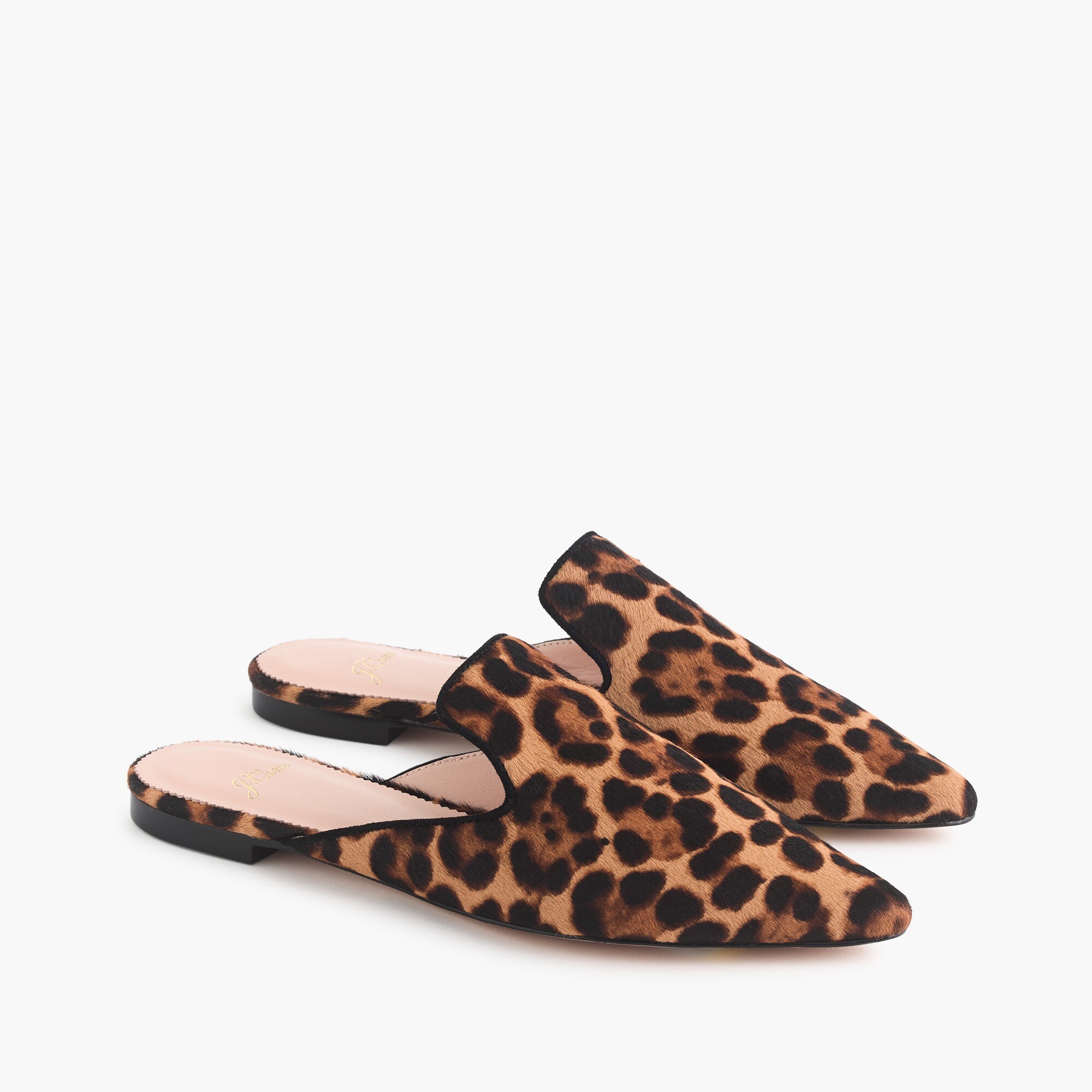 Pointed-toe slide in leopard calf hair