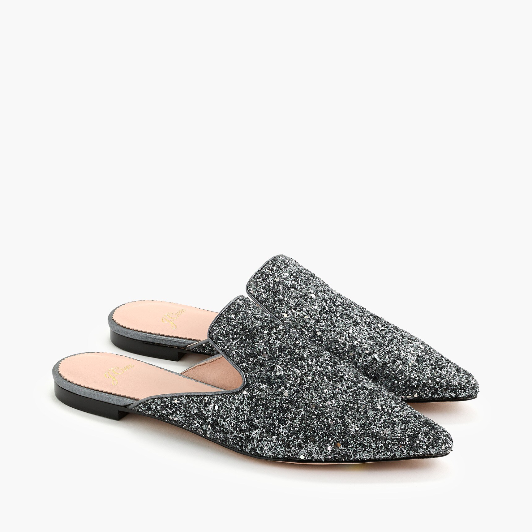 Pointed-toe slides in glitter