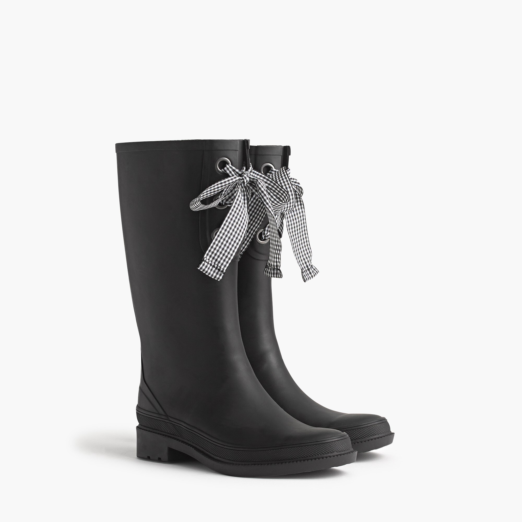 black lace up rain boots