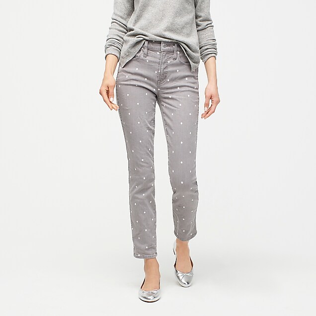 j.crew: vintage straight jean in grey scattered dot, right side, view zoomed