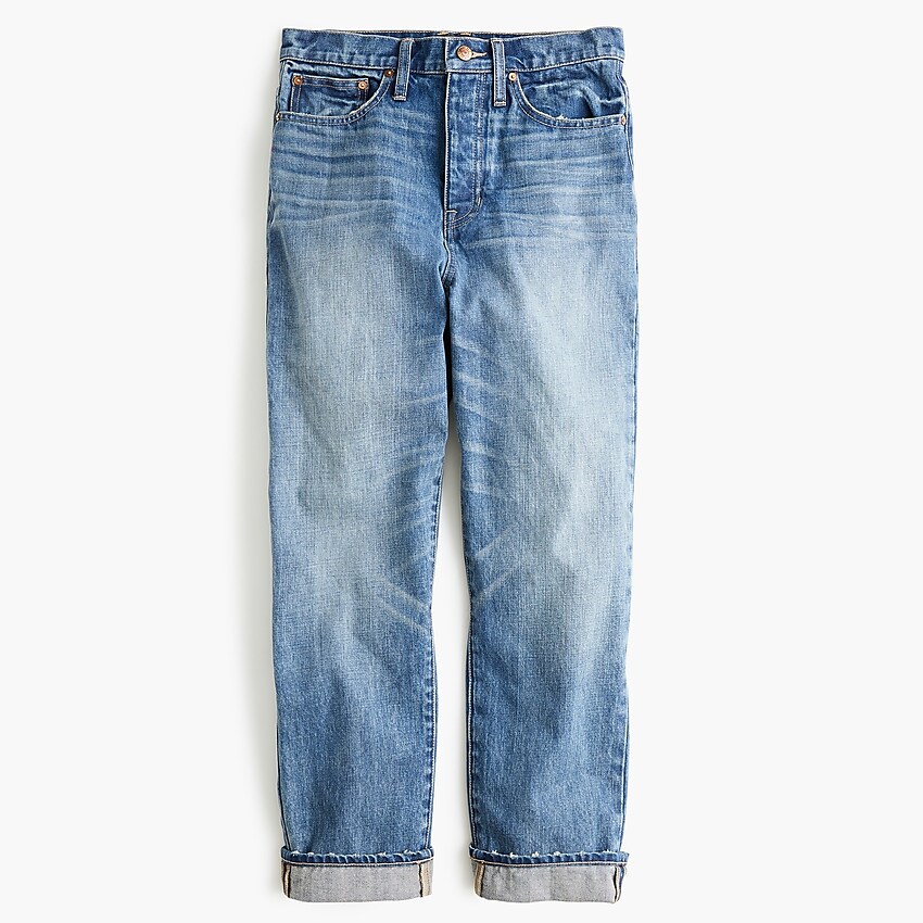 j.crew: slouchy boyfriend jean in tinted indigo wash for women, right side, view zoomed