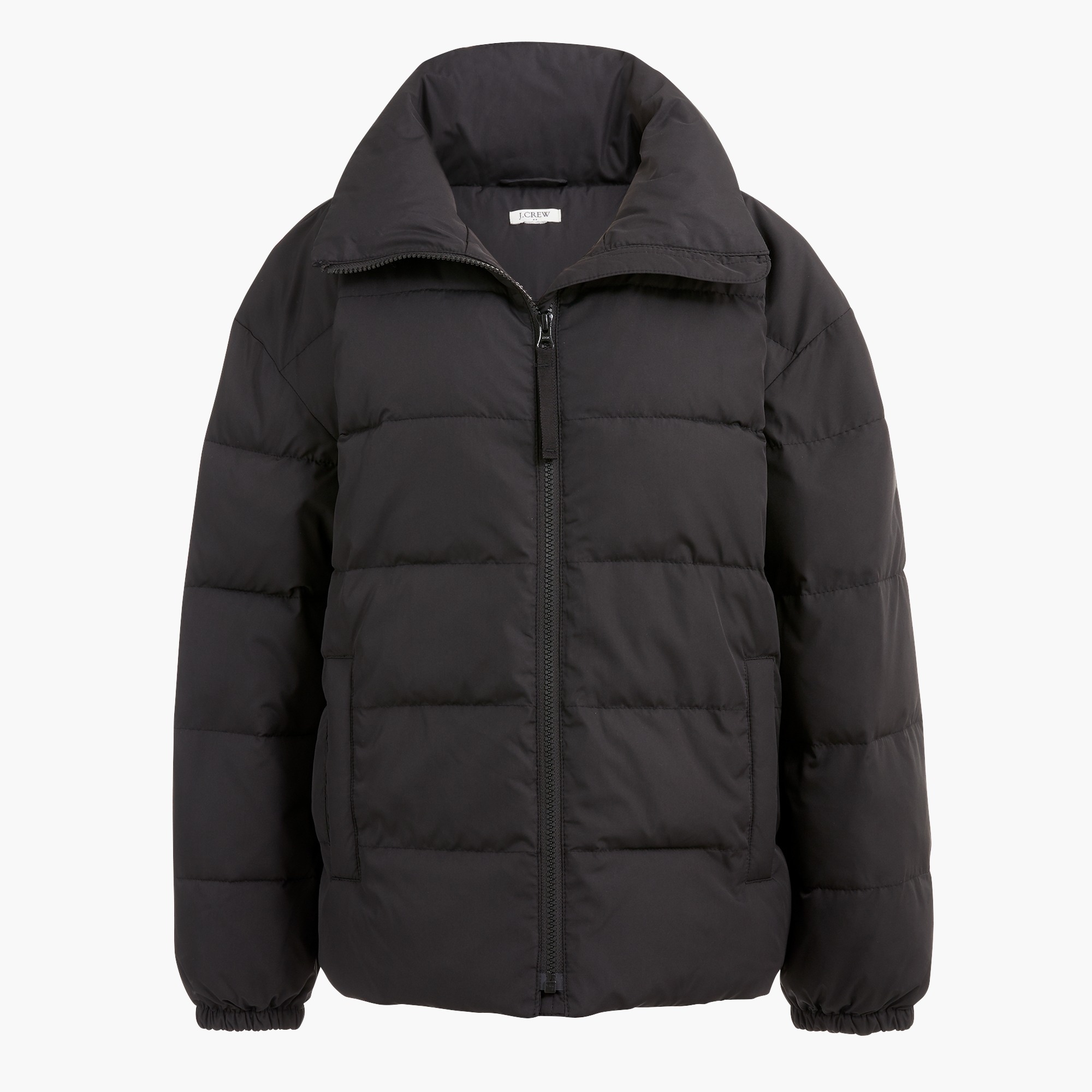 short funnelneck puffer jacket for women