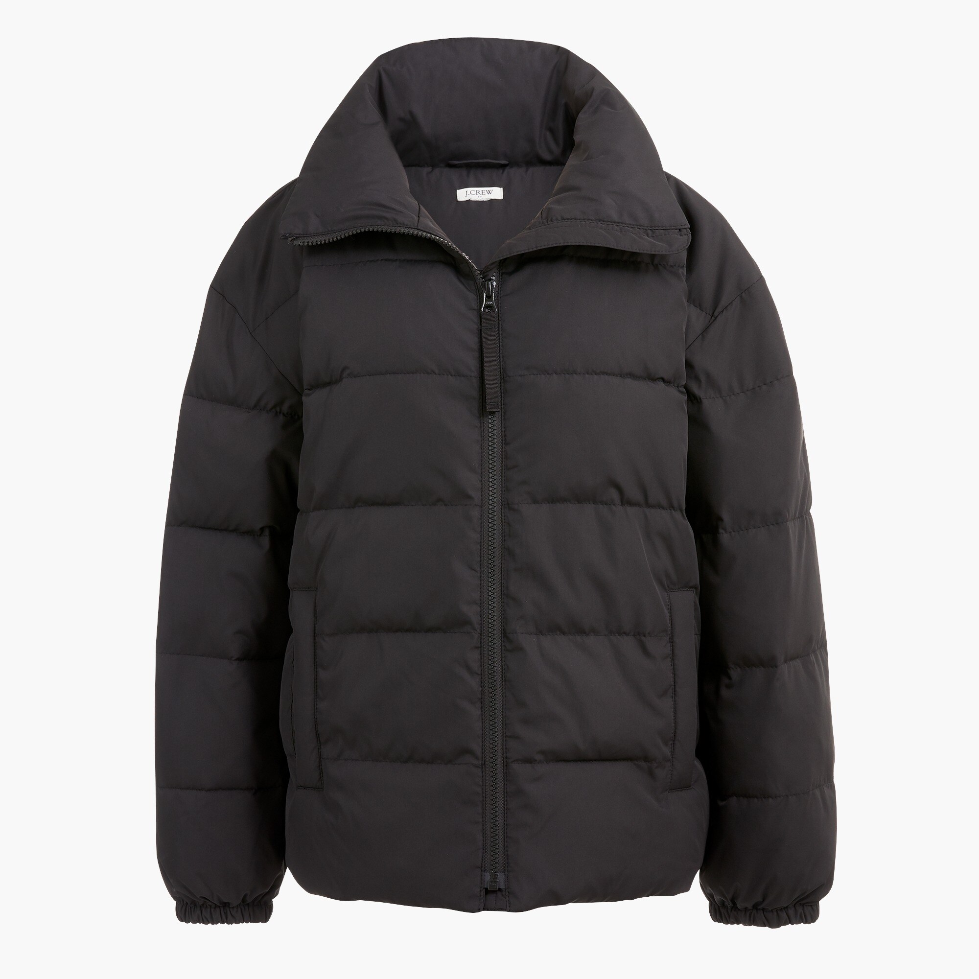 short funnelneck puffer jacket for women