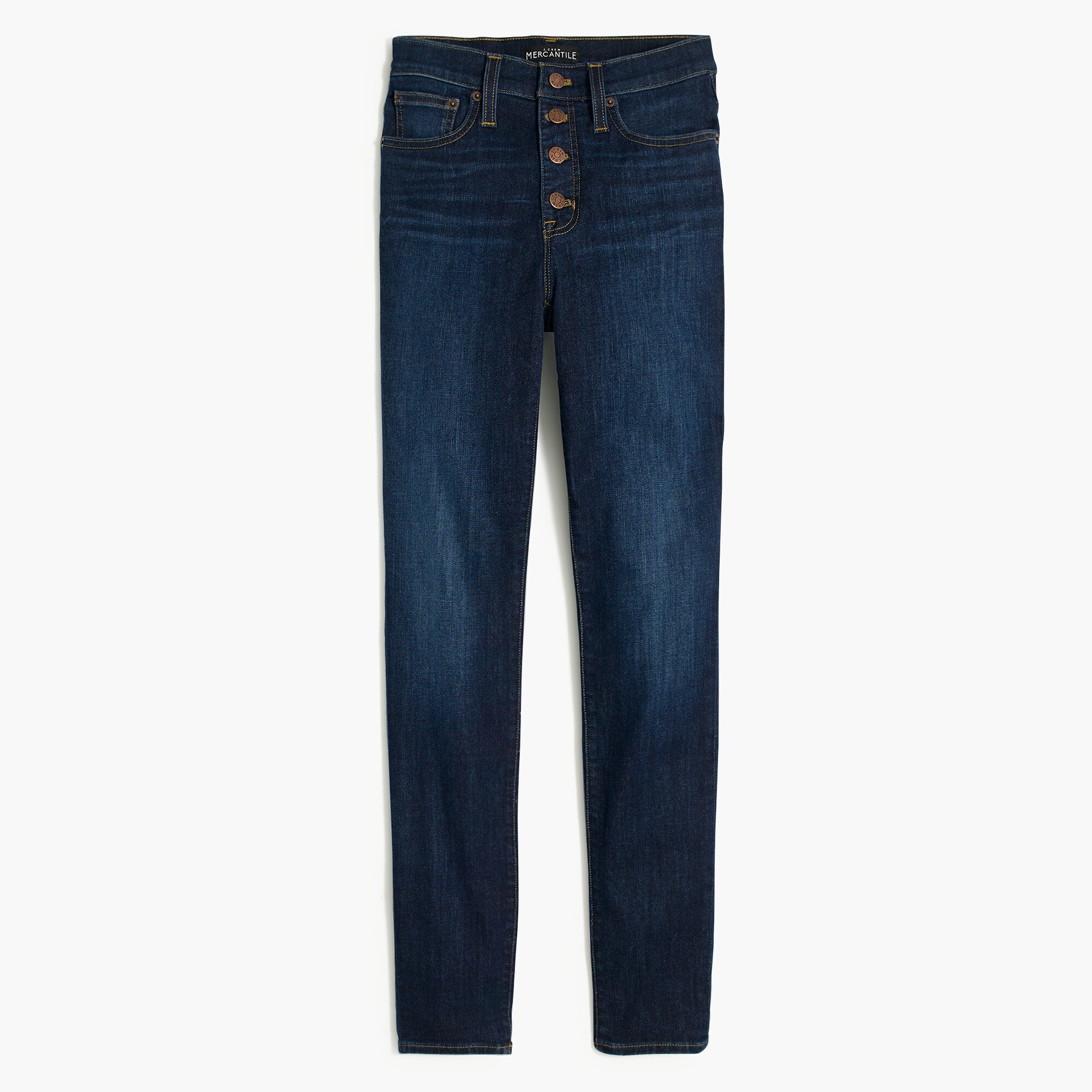 9" high-rise skinny jean with button fly in dark wash for women
