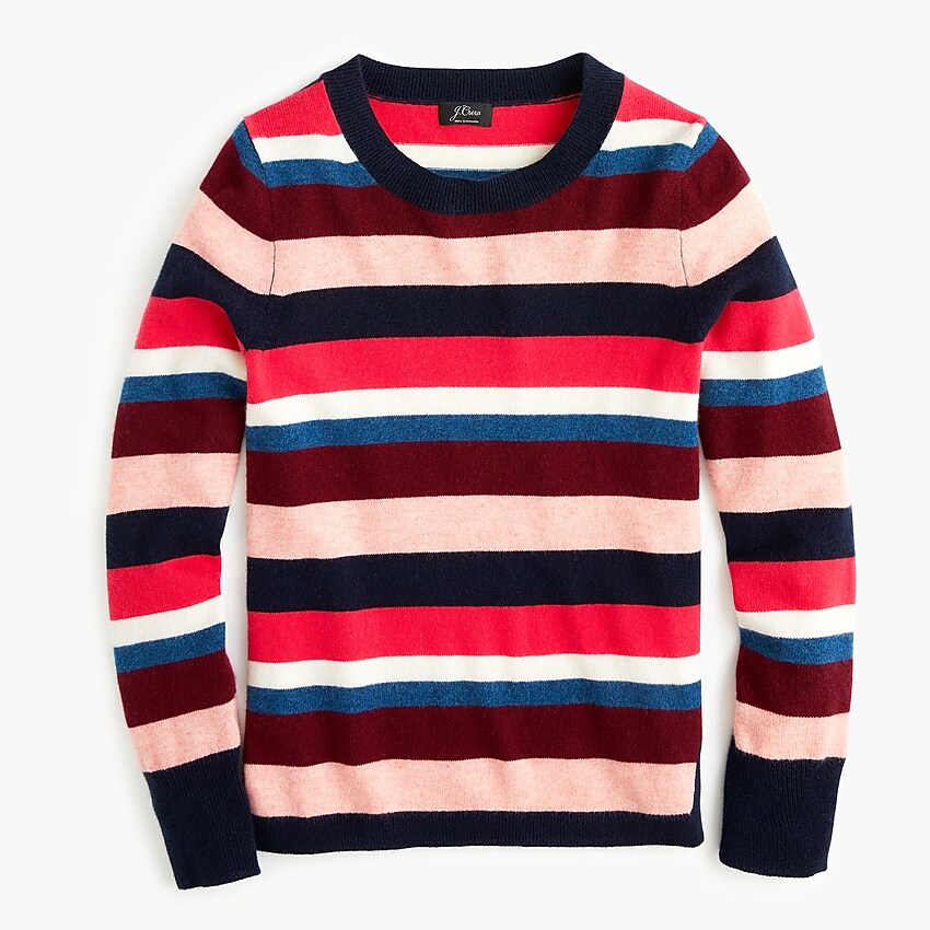 j.crew: long-sleeve everyday cashmere crewneck sweater in stripe, right side, view zoomed