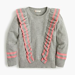Girls' cotton ruffle-trimmed sweater