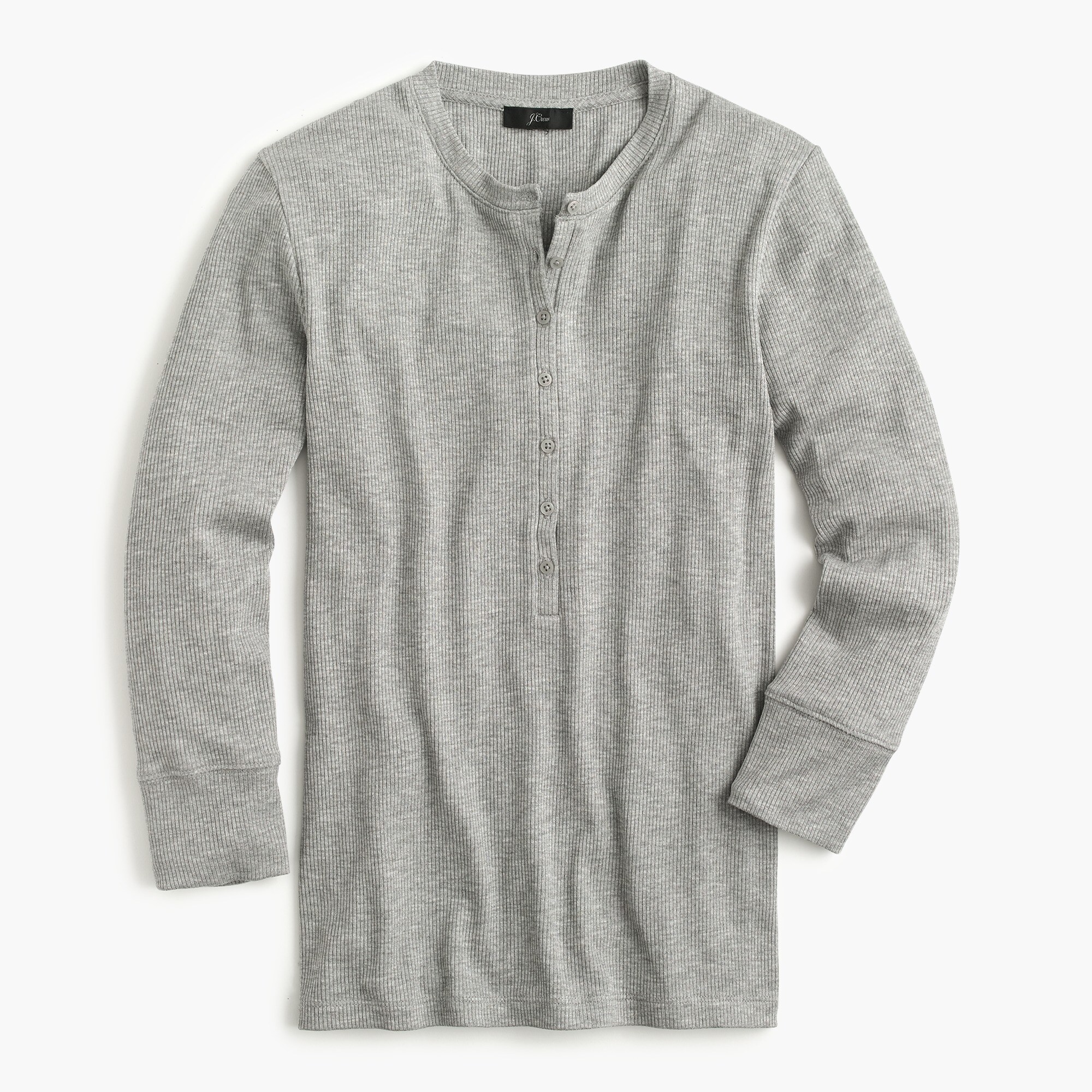 j.crew: ribbed henley with three-quarter sleeves. #jcrew #henleys #fallfashion #heathergrey