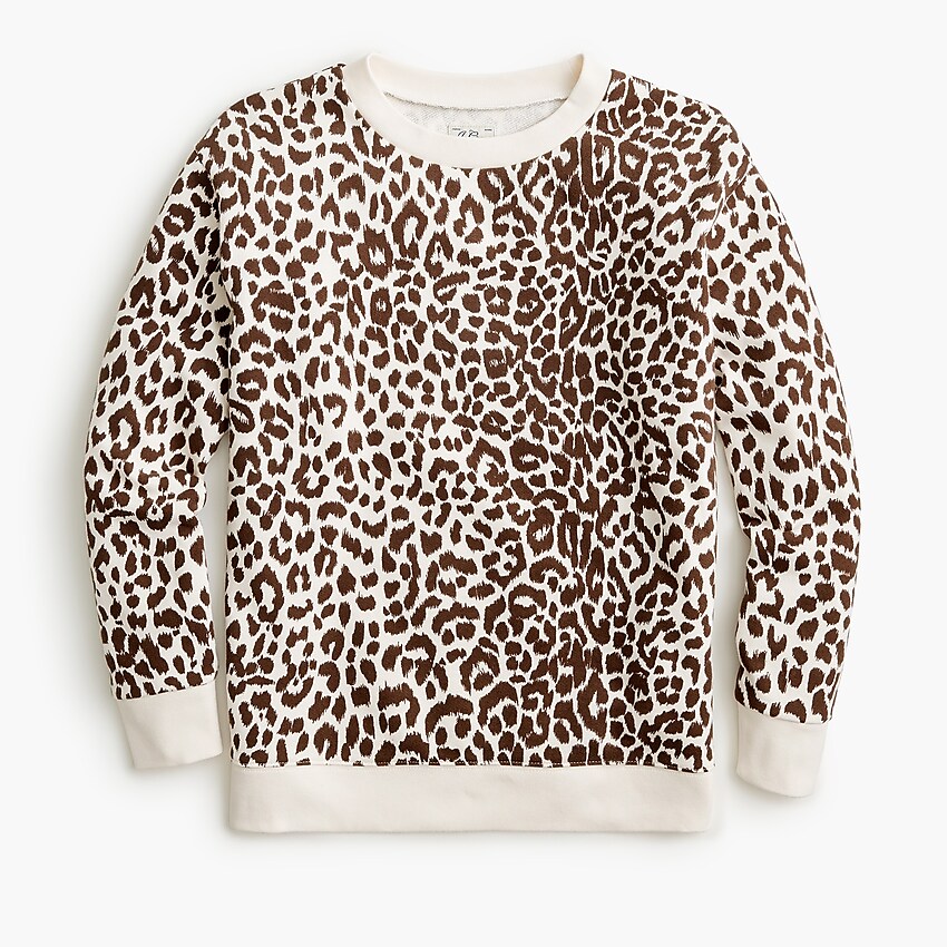 j.crew: cotton crewneck sweatshirt in leopard for women, right side, view zoomed