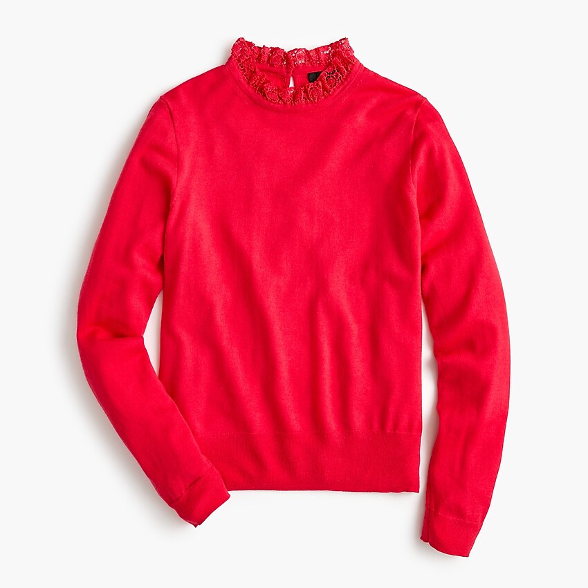 j.crew: tippi sweater with lace collar detail, right side, view zoomed
