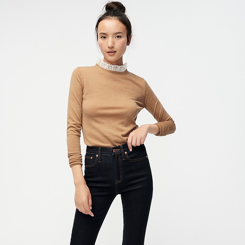 j.crew: tippi sweater with lace collar detail, right side, view zoomed
