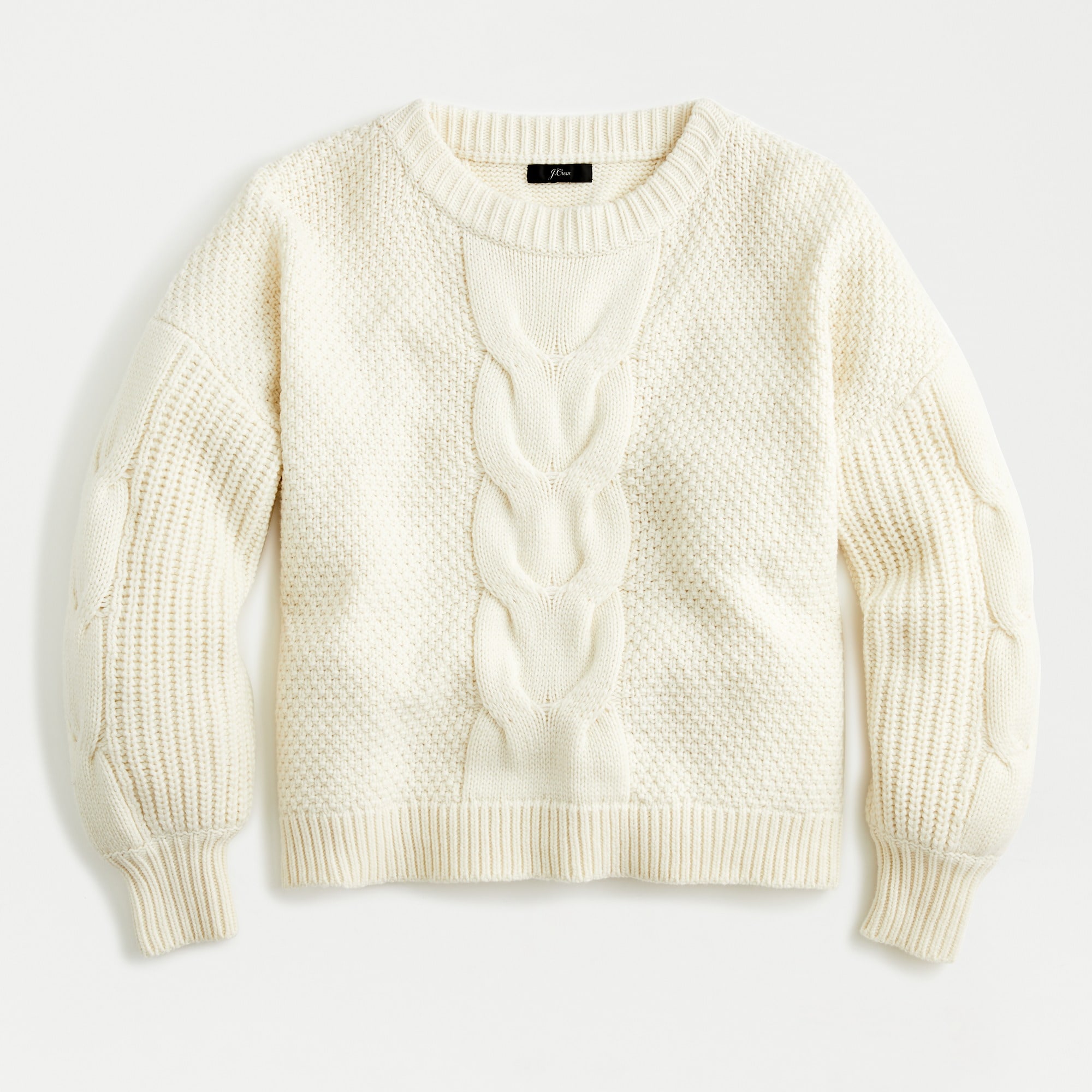 J Crew Cable Knit Balloon Sleeve Sweater