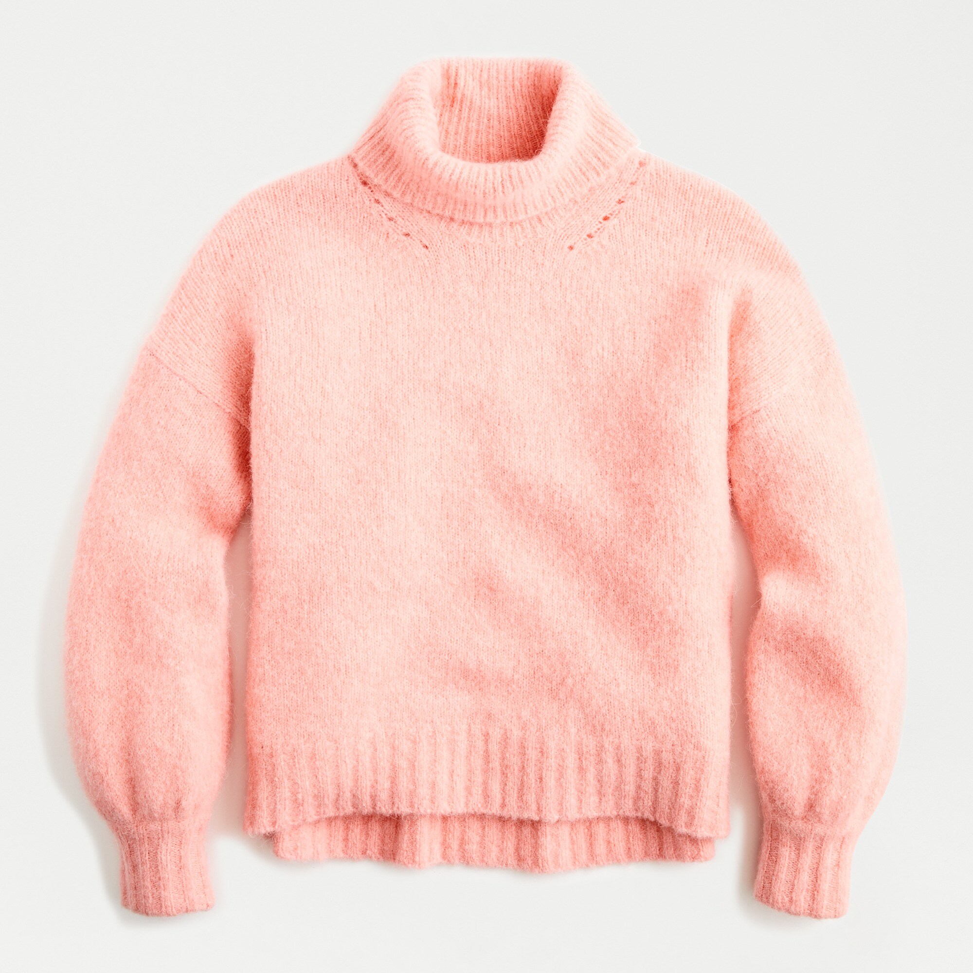 Fuzzy balloon-sleeve turtleneck sweater