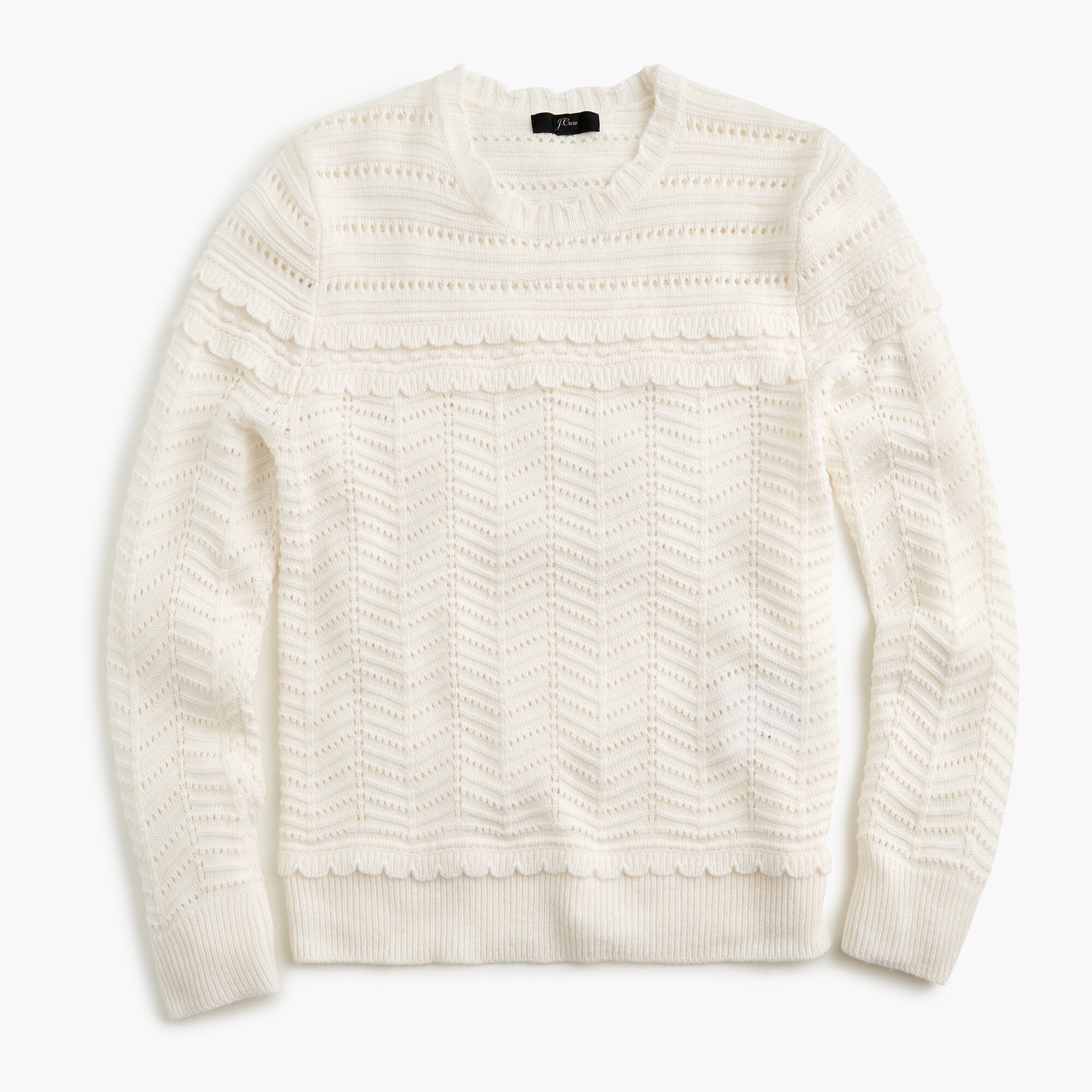 Crewneck scalloped pointelle sweater