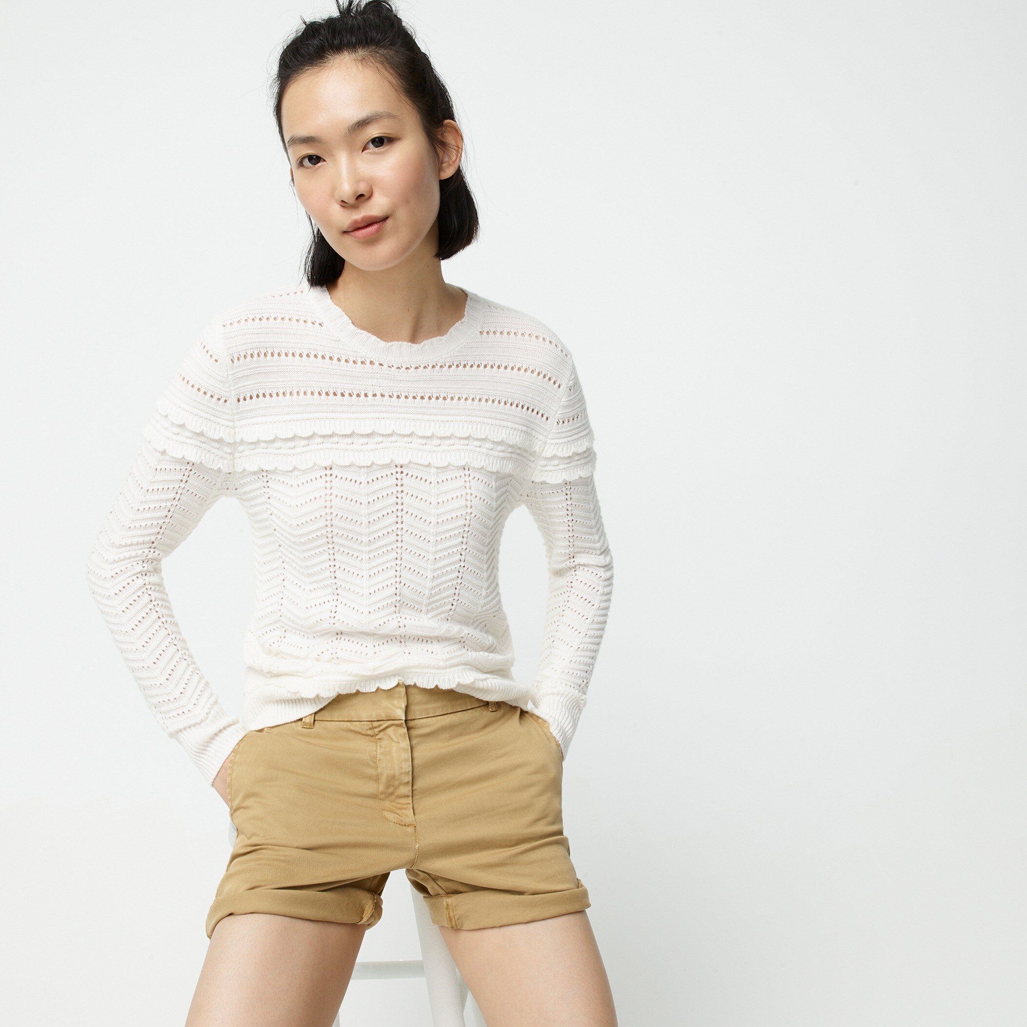 J Crew Crewneck Scalloped Pointelle Sweater For Women