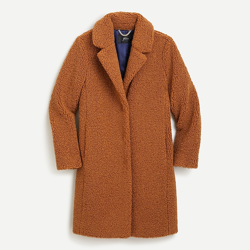 j.crew: teddy sherpa topcoat for women, right side, view zoomed