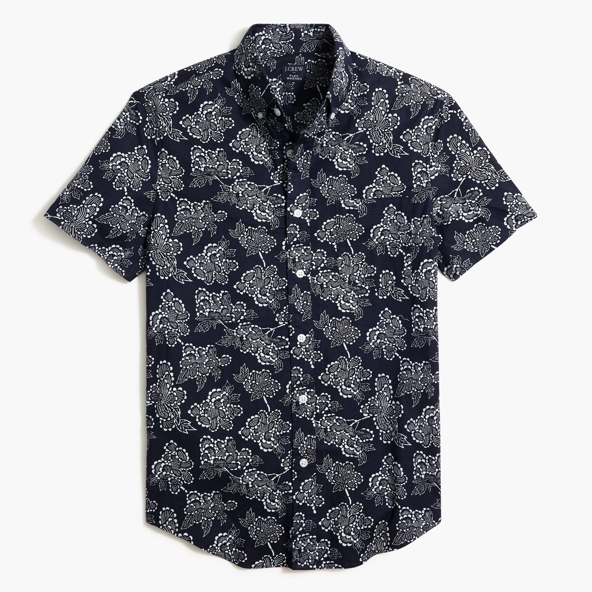 short-sleeve leaf print casual shirt for men