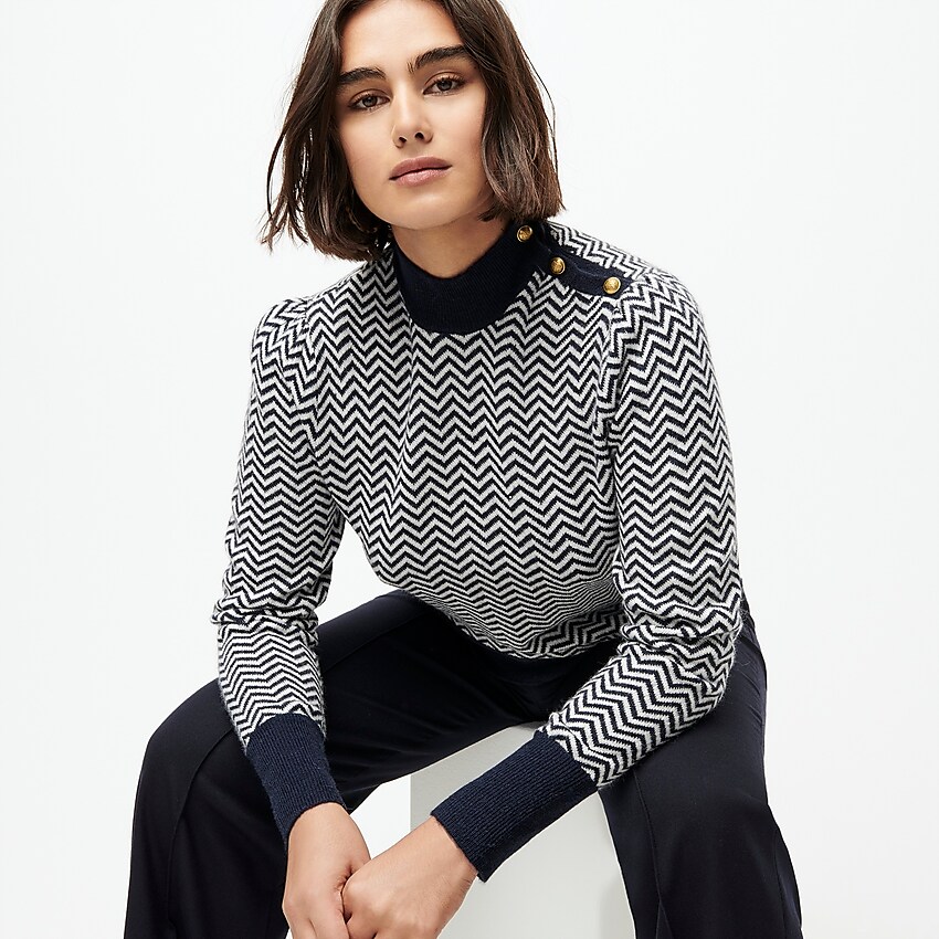 j.crew: button-detail mockneck sweater in herringbone, right side, view zoomed